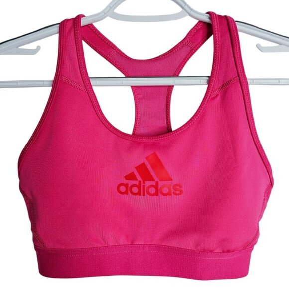 NEW ADIDAS Sports Bra Don't Rest Alphaskin MAGENTA PINK w RED Logo size S 8/10 - Picture 1 of 4